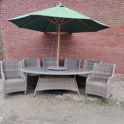 Lot 1444 - A suite of grey rattan garden furniture Made by Burford.