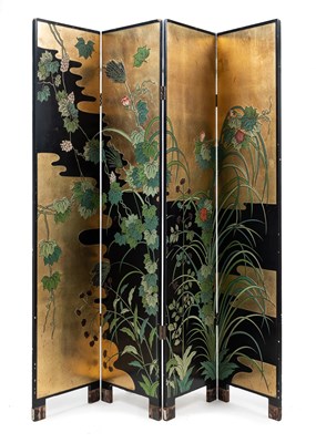 Lot 353 - A black-lacquered four-fold screen