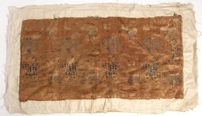 Lot 274 - Gold ground silk brocade panel Chinese, late...