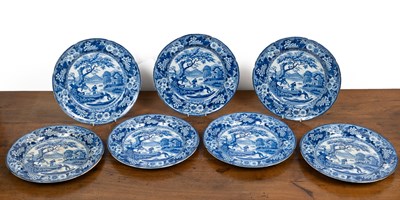 Lot 471 - Seven Spode blue and white transfer-printed plates