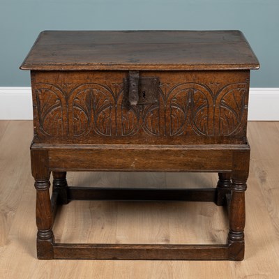 Lot 240 - A 17th/early 18th century oak bible box on stand