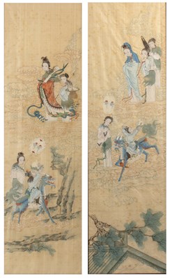 Lot 329 - Set of two paintings Chinese each depicting...