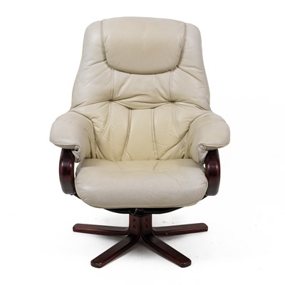 Lot 324 - A mid-century Scandinavian cream leather and bentwood lounge swivel chair