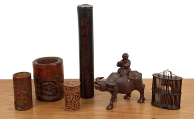 Lot 445 - Group of pieces Chinese including two bamboo...