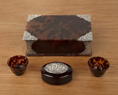 Lot 244 - White metal (silver) mounted tortoiseshell box...