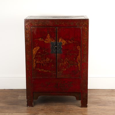 Lot 475 - Red lacquer cupboard Chinese with two panel...