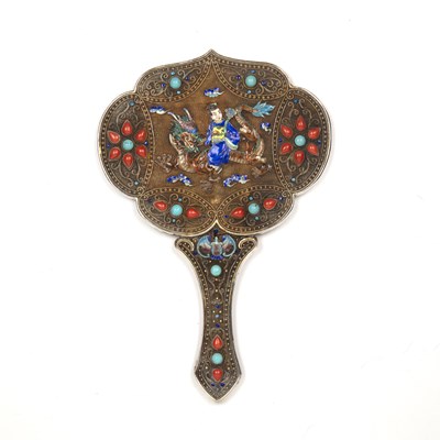 Lot 196 - Silver gilt and enamel hand mirror Chinese...