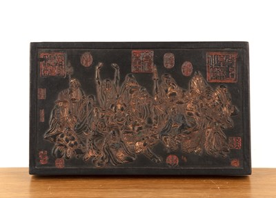 Lot 485 - Ink block depicting eighteen lohans Chinese,...