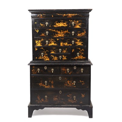 Lot 127 - A Regency style chinoiserie black lacquered...