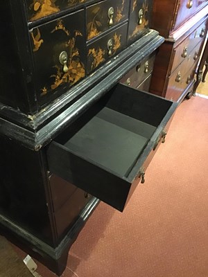 Lot 127 - A Regency style chinoiserie black lacquered...