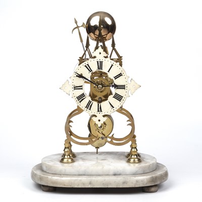 Lot 195 - A Victorian brass skeleton clock on a stepped...