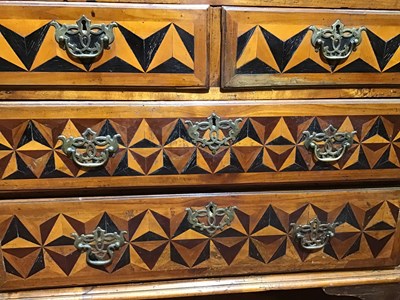 Lot 135 - A George II cedarwood and parquetry bureau,...