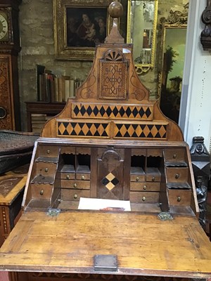 Lot 135 - A George II cedarwood and parquetry bureau,...
