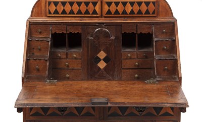 Lot 135 - A George II cedarwood and parquetry bureau,...