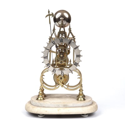 Lot 196 - A Victorian brass skeleton clock with stepped...