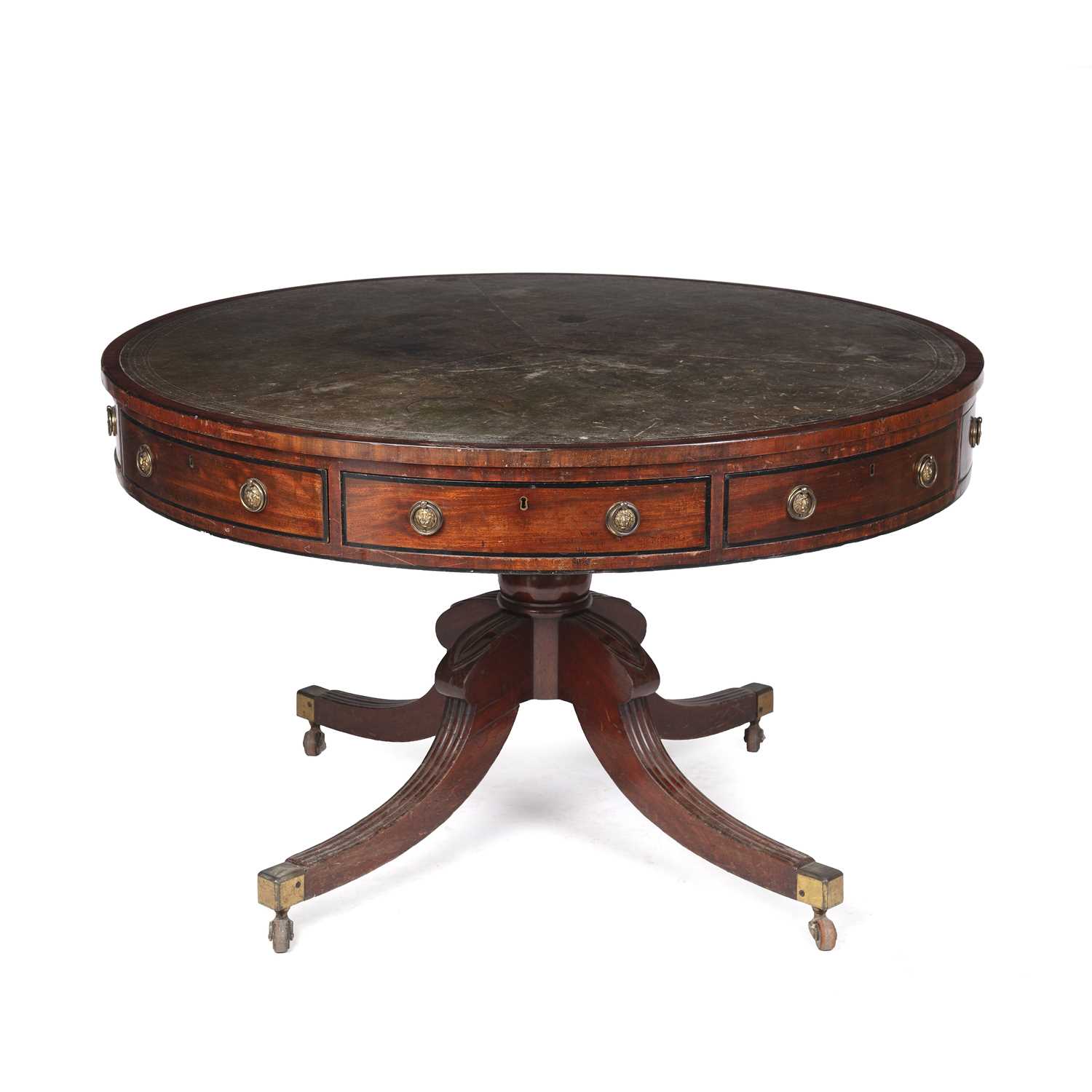 Lot 139 - A Regency style mahogany drum table with green...