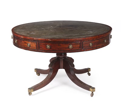 Lot 139 - A Regency style mahogany drum table with green...