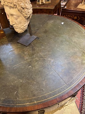 Lot 139 - A Regency style mahogany drum table with green...