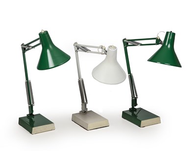 Lot 434 - Three Italian anglepoise lamps each 14cm wide...