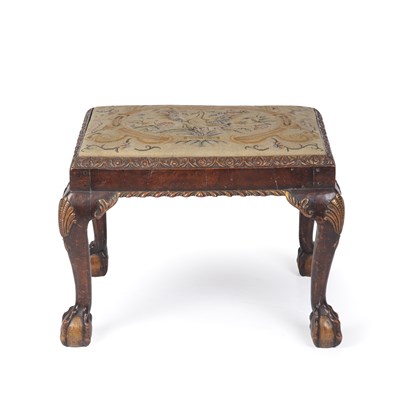 Lot 165 - An 18th century walnut stool with tapestry...