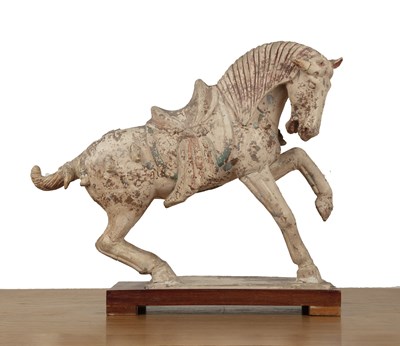 Lot 493 - Large pottery model of a prancing horse...