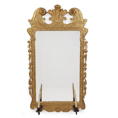 Lot 136 - A George I giltwood wall mirror with bevelled...