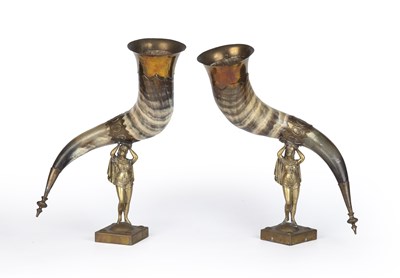 Lot 154 - A pair of 19th century brass figures with and...