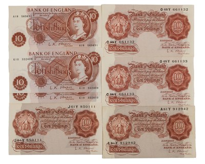 Lot 255 - A group of seven 10 shilling banknotes