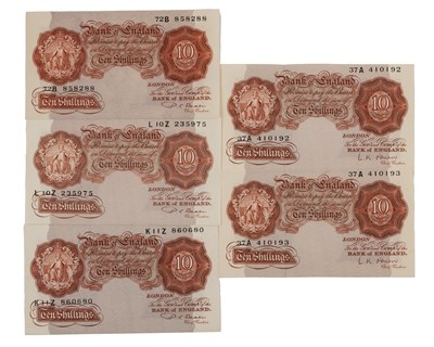 Lot 256 - Five 10 shilling banknotes