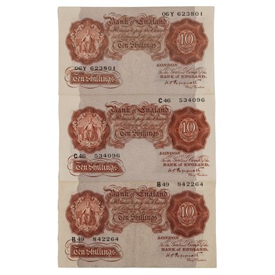 Lot 259 - Three pre-war Peppiatt 10 shilling banknotes