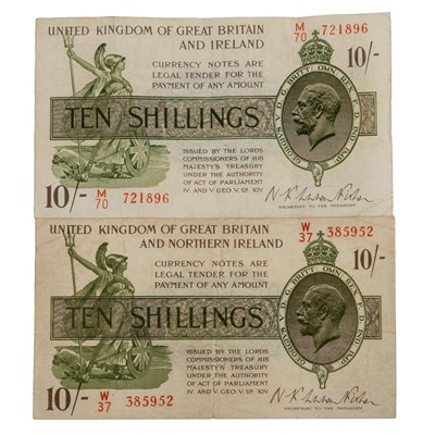 Lot 261 - Two 10 shilling Treasury banknotes