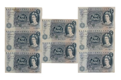 Lot 283 - A group of eight mid-century £5 notes