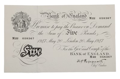 Lot 289 - A 1947 Bank of England white £5 Peppiatt note