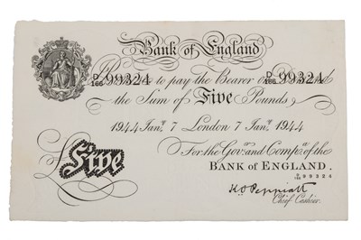 Lot 291 - A Bank of England white £5 Peppiatt 1944 note