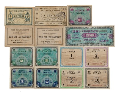 Lot 305 - A group of forty World War II French and Italian ration coupons and Allied Military Forces banknotes