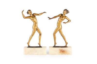 Lot 827a - Art Deco A pair of female dancers bronzed...