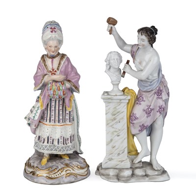 Lot 208 - Two Meissen style porcelain figurines  both...