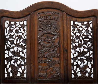 Lot 96 - Pair of Ming-style carved hardwood armchairs...