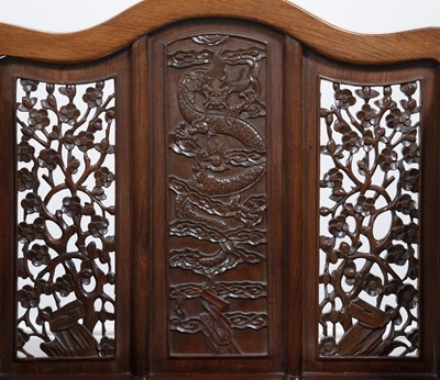 Lot 96 - Pair of Ming-style carved hardwood armchairs...