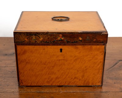 Lot 396 - A George III satinwood and painted jewellery box