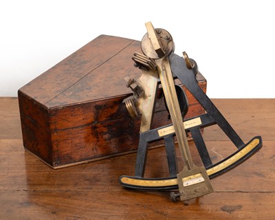 Lot 53 - A 19th century Continental ebony, brass and ivory octant by G. Raetjen, Bremen