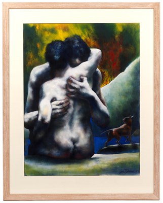 Lot 299 - Lin Jammet (1958-2017) Embrace, 1989 signed...