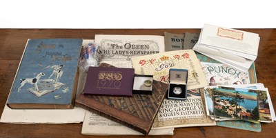 Lot 109 - A collection of postcards, stamps, modern coinage, and ephemera