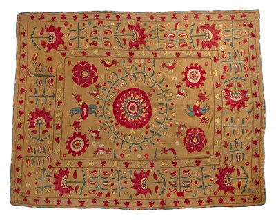 Lot 278 - An Uzbek silk Suzani of unusual design, 155 x...