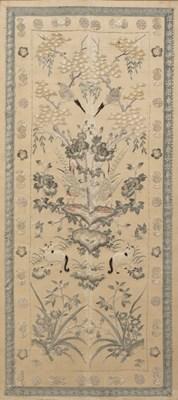 Lot 207 - Silk embroidered panel Chinese of pale yellow...