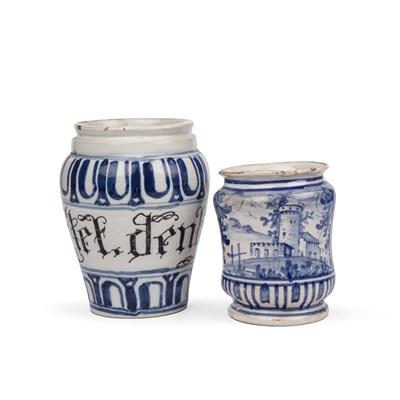 Lot 109 - A Savona maiolica drug jar, circa 1700, marked...