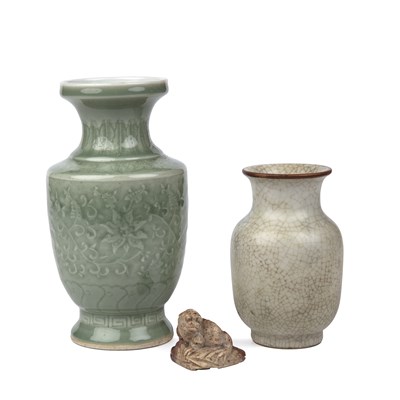 Lot 113 - A Chinese celadon vase with a Guangxu mark,...