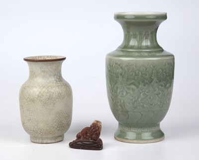 Lot 113 - A Chinese celadon vase with a Guangxu mark,...