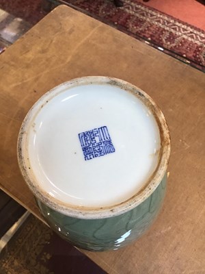 Lot 113 - A Chinese celadon vase with a Guangxu mark,...