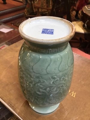 Lot 113 - A Chinese celadon vase with a Guangxu mark,...